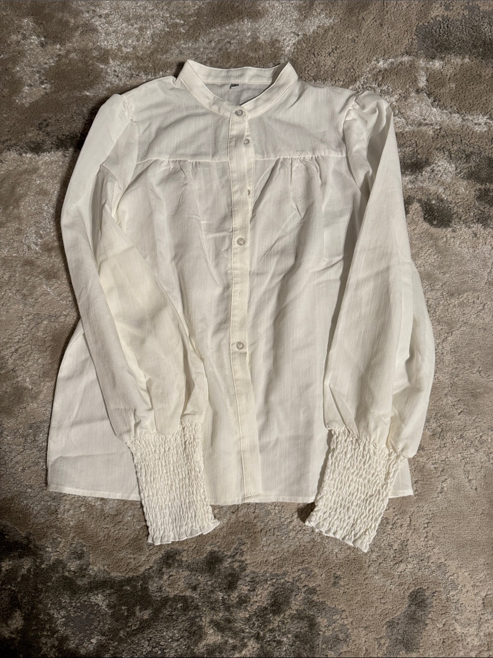 Women's Cream Button-Up Blouse with Smocked Cuffs